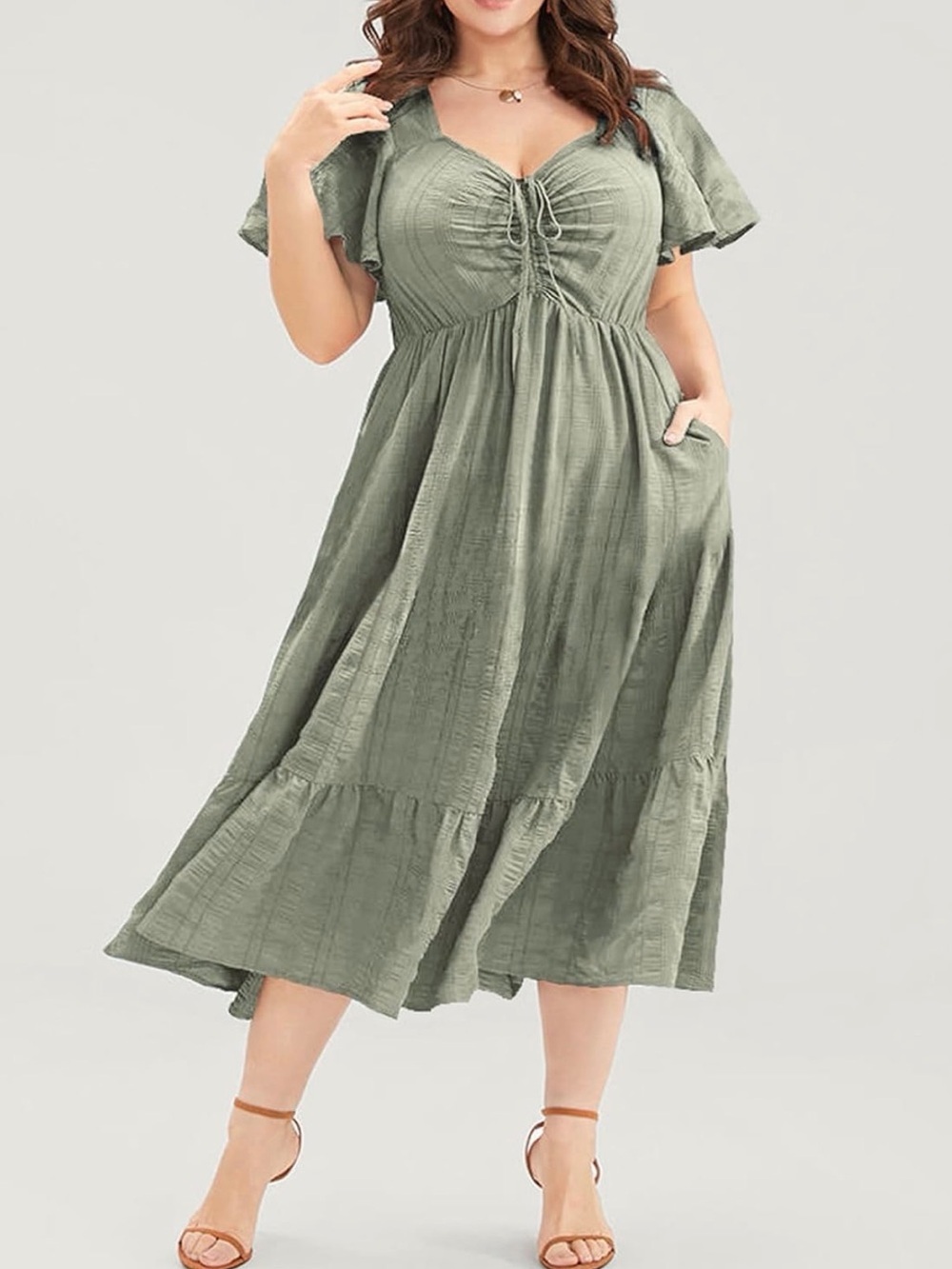Eytino | Sage Ruffle Dress with Tie-Front Bodice